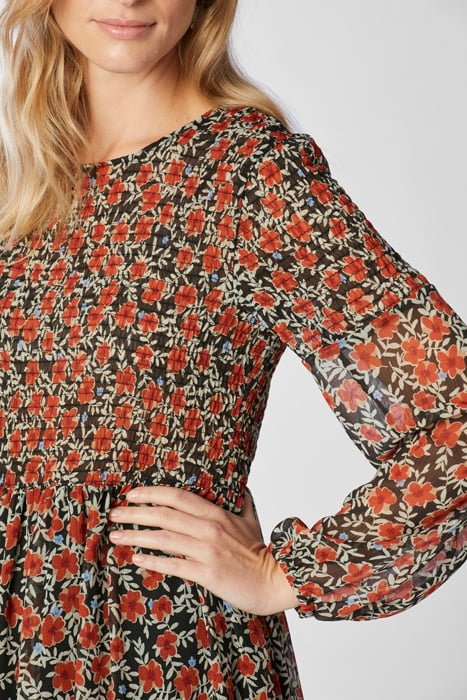 MAXI DRESS PRINTED WITH SMOCK DETAIL BLACK 4