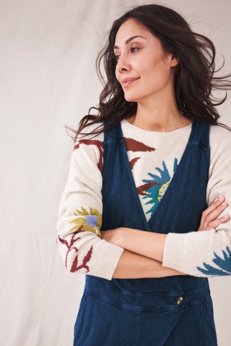 PLEAT FRONT JERSEY DUNGAREE MID DENIM 2