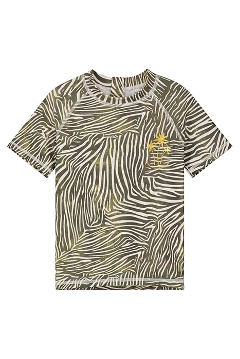 GIRLS TESSIE RASH TEE ZANZIBAR ZEBRA PALMTREE GREEN 1