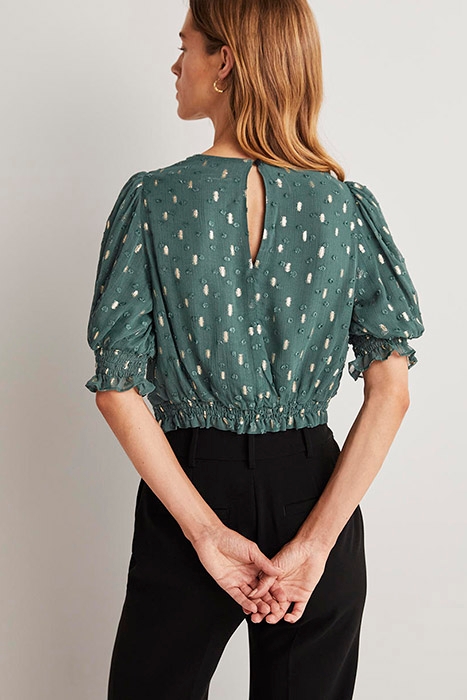 CROPPED METALLIC SMOCKED TOP MOS 2