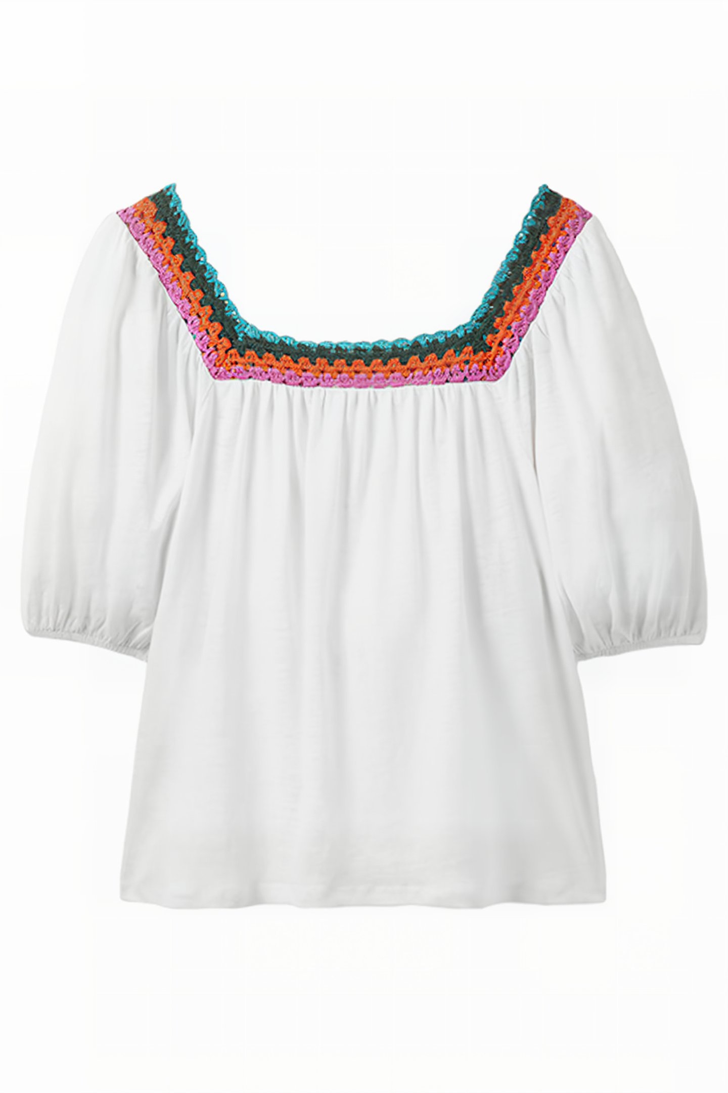 CROCHET TRIM PUFF SLEEVE TOP WHT 4