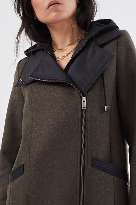KHAKI WOOL-RICH MID-LENGTH COAT + DETACHABLE HOOD 4