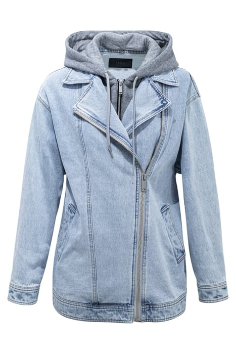 ACID WASHED DENIM JACKET WITH DETACHABLE HOOD BLUE 1