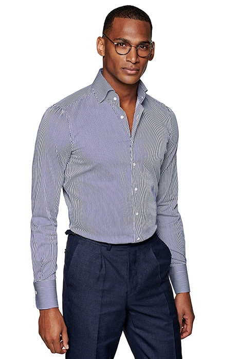 Navy Striped Extra Slim Fit Shirt 1