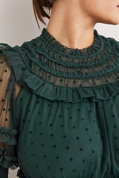 TULLE RUFFLE MIDI PARTY DRESS GRN 3