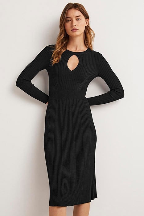 RIBBED CUT OUT DRESS BLK 1
