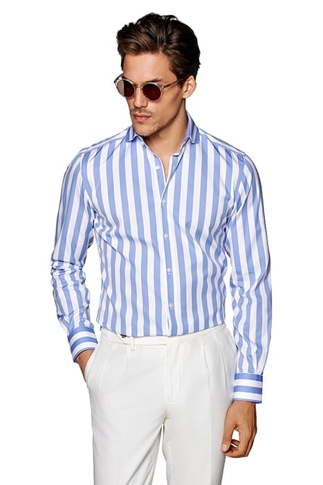 Mid Blue Striped Slim Fit Shirt 1