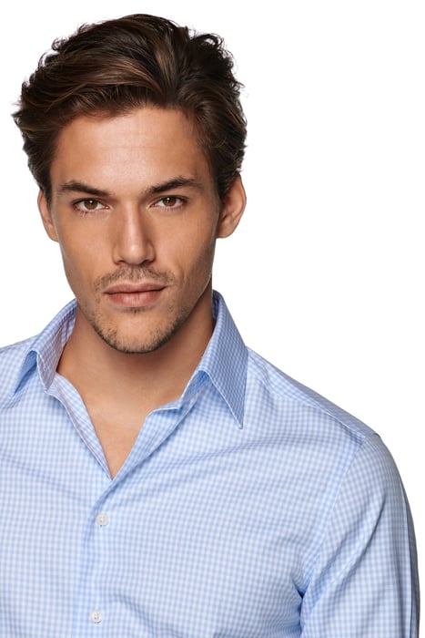 Light Blue Checked Slim Fit Shirt 6