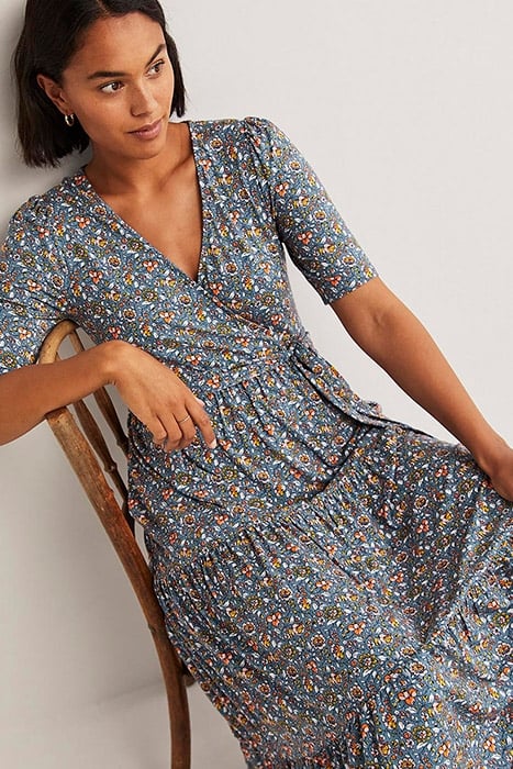 TIERED WRAP JERSEY MAXI DRESS BLU 4