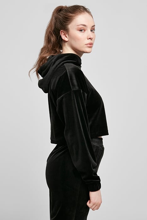 LADIES CROPPED VELVET OVERSIZED HOODY BLACK 6