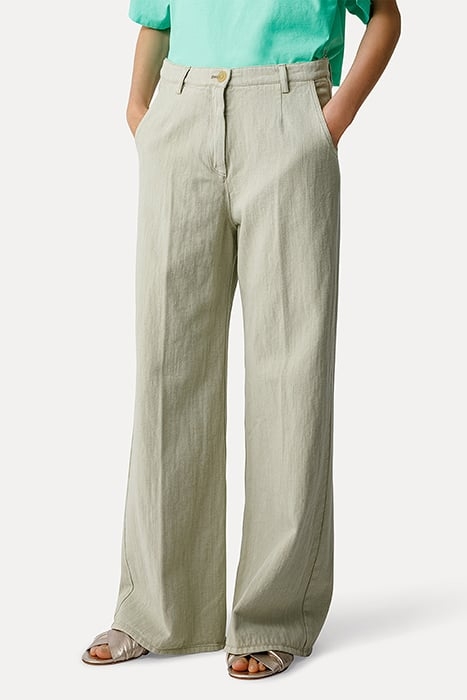 COTTON AND HEMP OVERDYED DENIM WIDE LEG PANTS AGAVE 2