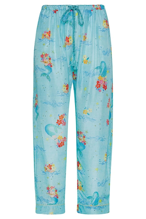 "THE MERMAIDS SONG" PRINT HABOTAI SILK PANTS ACQUA 1