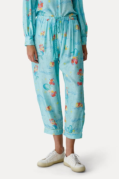 "THE MERMAIDS SONG" PRINT HABOTAI SILK PANTS ACQUA 2