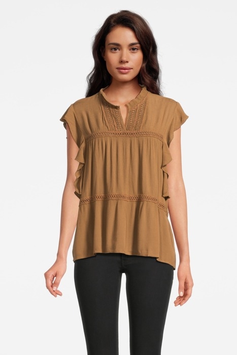 TOP WITH RUFFLES S/S TABACCO 1