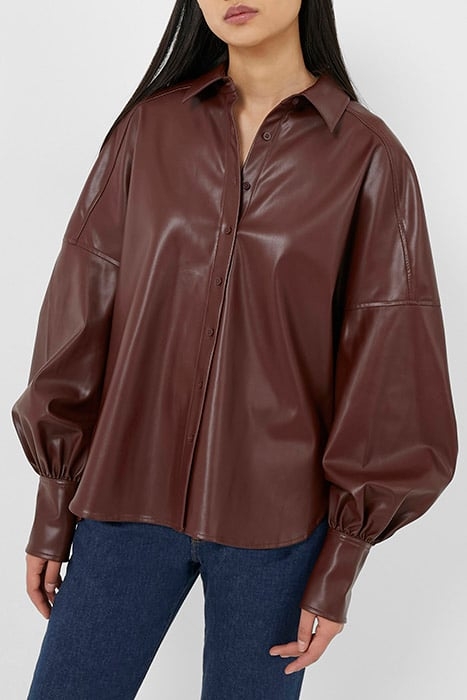 ETTA VEGAN LTH PUFF SLV BLOUSE BITTER CHOCOLATE 1