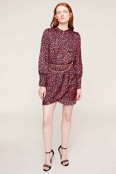 SHORT LEOPARD PRINT PATTERN SATIN DRESS RED 4