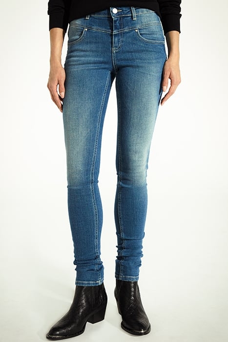 BLUE PIERCED SCULPT-UP MID-WAIST SLIM JEANS 1