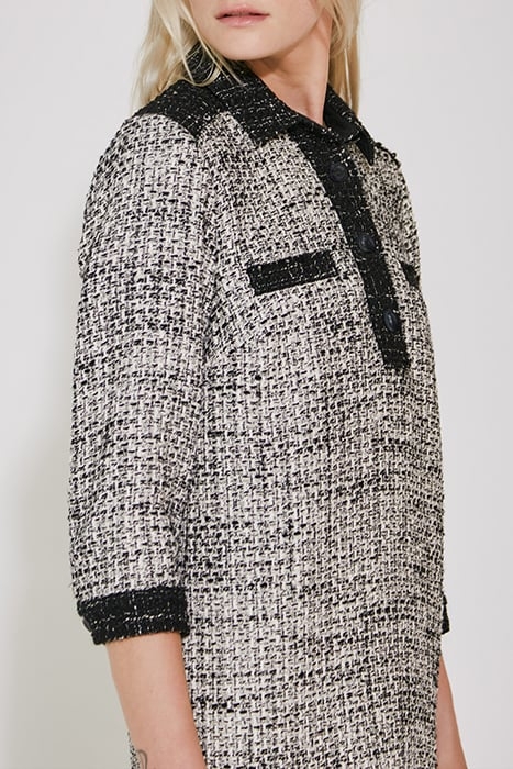BLACK AND WHITE FRINGED TWEED SHIRT DRESS 3