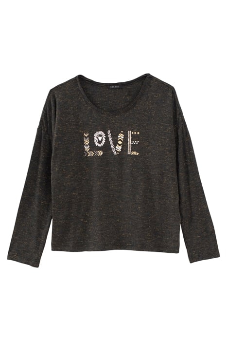 GIRLS’ GREY MARL AND GOLD GLITTER T-SHIRT WITH SLOGAN ANTHRA 1