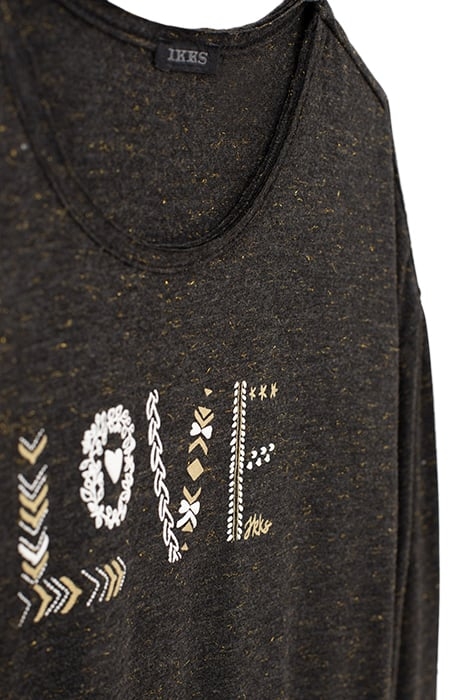 GIRLS’ GREY MARL AND GOLD GLITTER T-SHIRT WITH SLOGAN ANTHRA 4