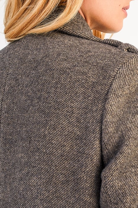 BROWN THIN STRIPED WOOL FABRIC LONG COAT 5