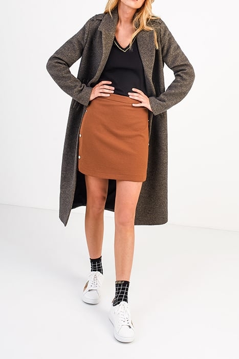 BROWN THIN STRIPED WOOL FABRIC LONG COAT 3