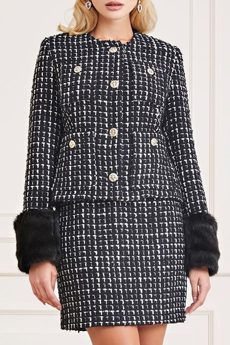 SECRET TWEED JACKET BLACK AND WHITE CROPPED COMB 1
