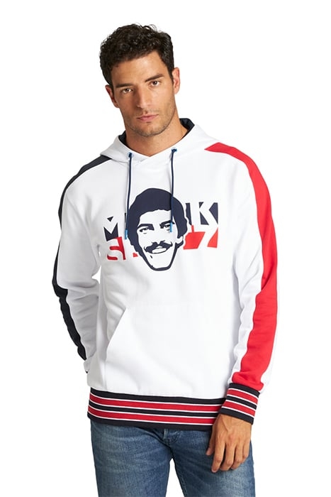 M MS HOODED SWEAT WHITE NAVY RED 2