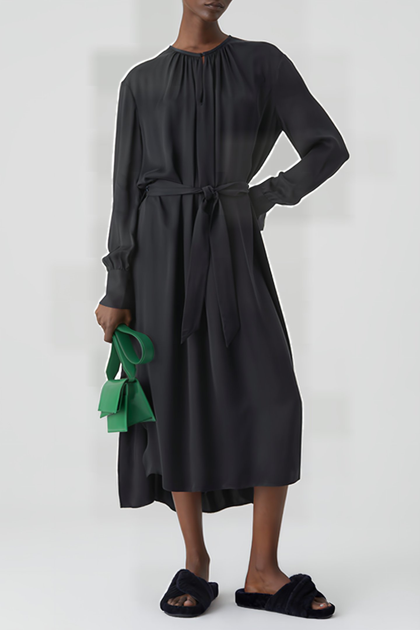 WOMEN GATHERED TUNIC DRESS DRESSES BLACK 1