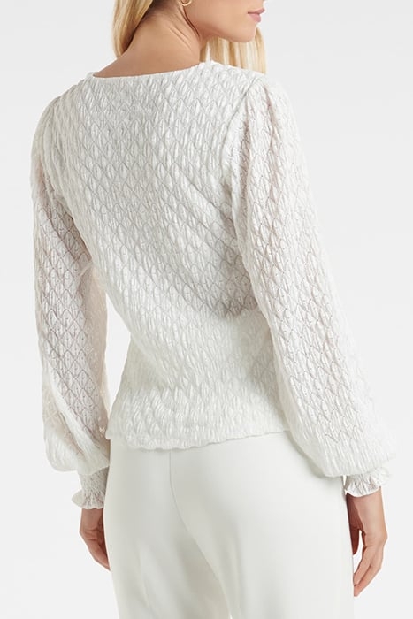 TYESHA LACE SHIRRED CUFF TOP PORCELAIN 2