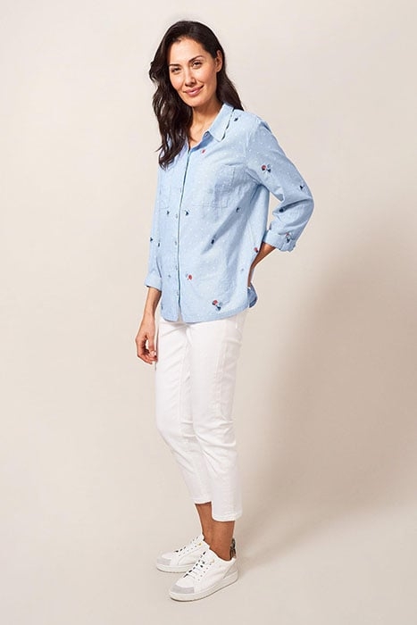 EMILIA STRIPE EMB SHIRT BLUE MULTI 1