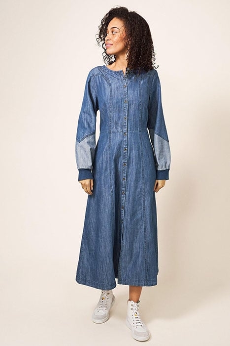 JASMINE DENIM MIDI DRESS MID DENIM 1