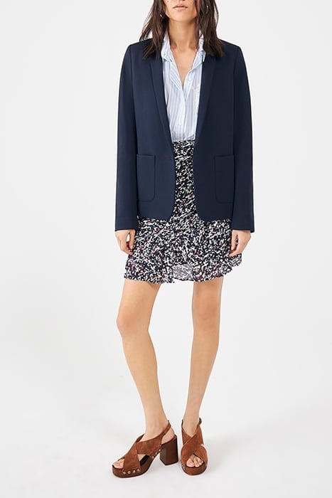 NAVY TACHIST PRINT A-LINE WRAP SKIRT 3