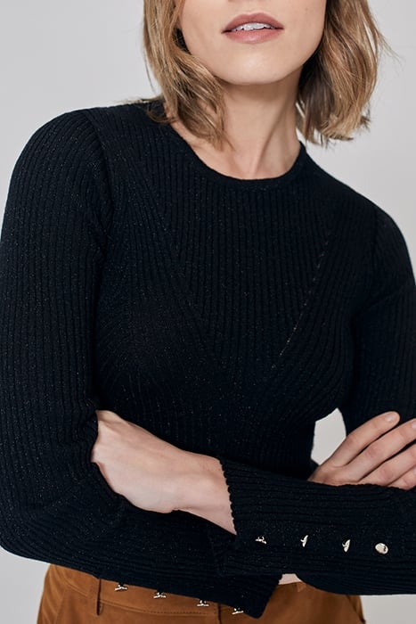 BLACK FINE KNIT SWEATER WITH BUTTONED CUFFS 5