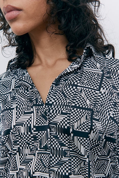 BLACK OPTIC CHECKERBOARD PRINT SHIRT 7