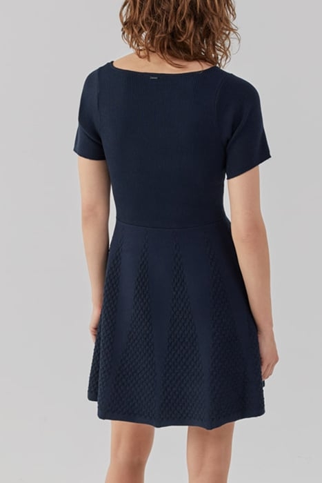 NAVY DECORATIVE KNIT SKATER-STYLE DRESS 2