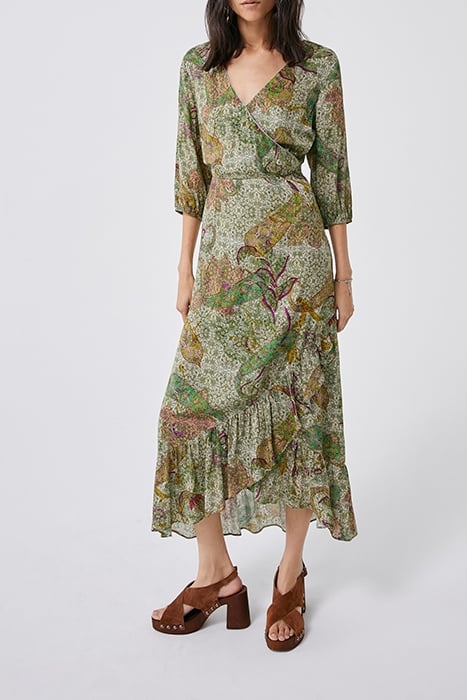 ECRU PAISLEY PRINT ASYMMETRIC LONG DRESS 1