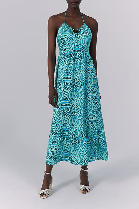TURQUOISE ZEBRA PRINT BACKLESS LONG DRESS 1