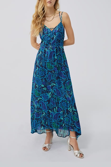NAVY PSYCHEDELIC FLORAL PRINT VISCOSE LONG DRESS 1