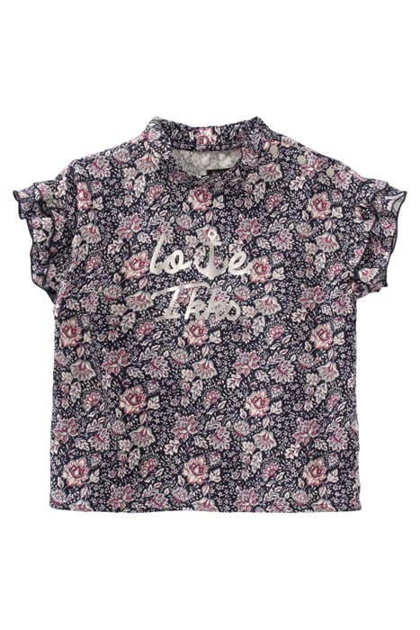 GIRLS’ NAVY FLOWER PRINT LENZING™ ECOVERO™ VISCOSE RUFFLED T 1