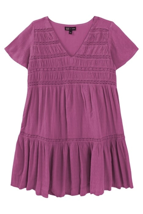 GIRLS’ VIOLET WAFFLE DRESS WITH LACE BRAID 1