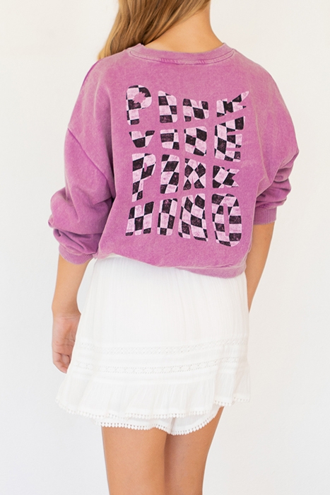 GIRLS’ VIOLET CHECKERBOARD SLOGAN SWEATSHIRT 2