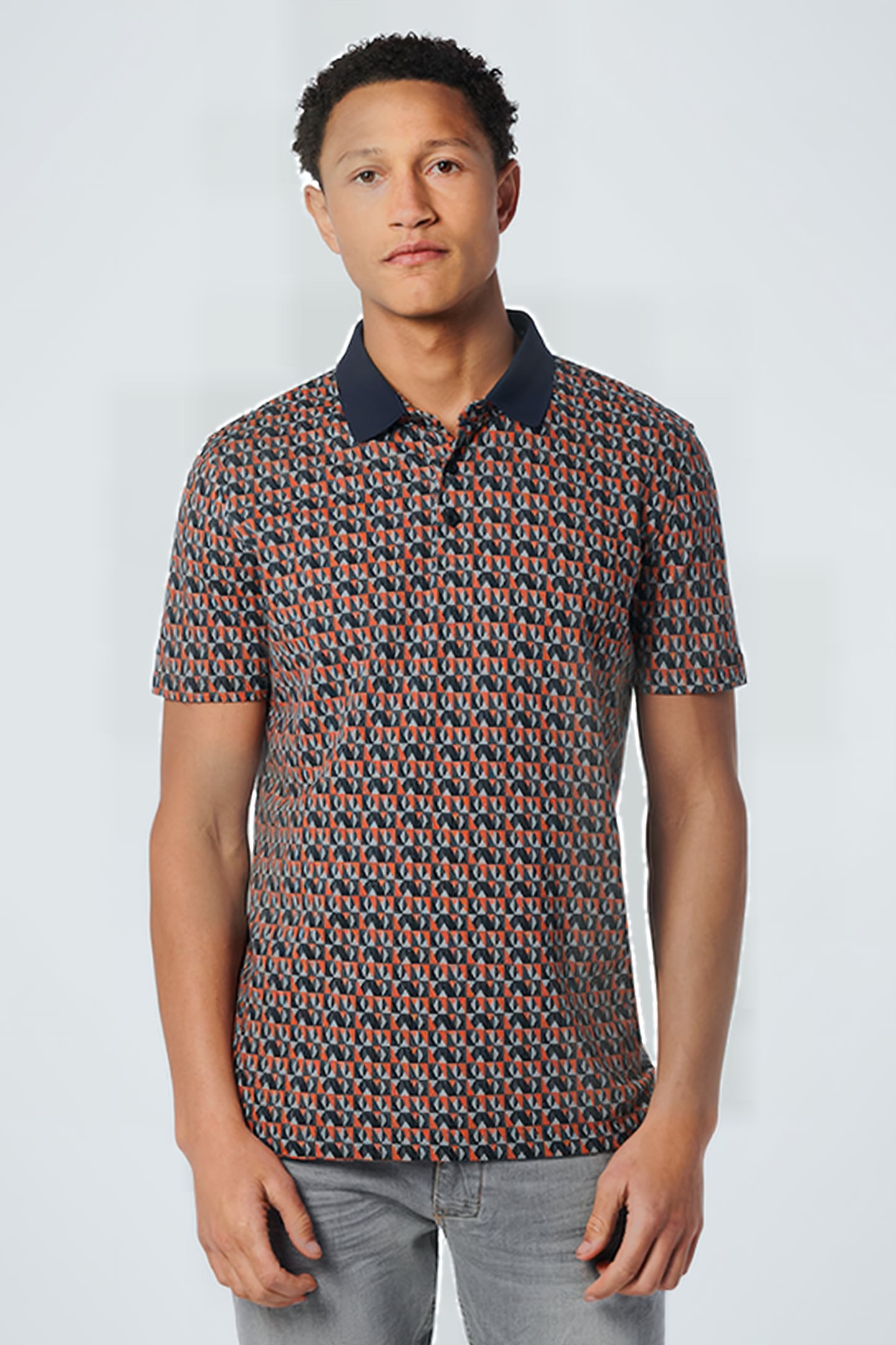 POLO PIQUE ALLOVER PRINTED STRETCH PAPAYA 1
