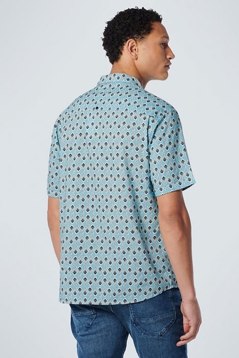SHIRT SHORT SLEEVE RESORT COLLAR ALLOVER PRINTED LIGHT AQUA 2