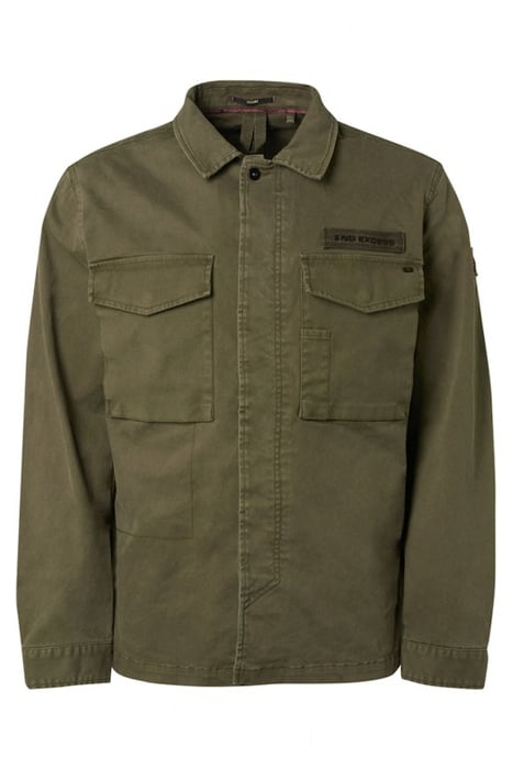 OVERSHIRT BUTTON CLOSURE GARMENT DYED STRETCH ARMY 4