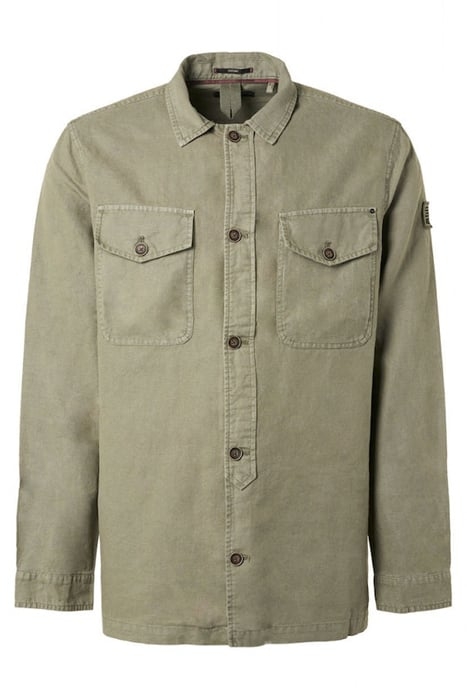 OVERSHIRT BUTTON CLOSURE GARMENT DYED WITH LINEN SMOKE GREEN 4