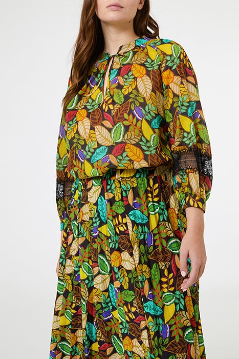 PRINTED BLOUSE WITH LACE TRIMS GREEN 1
