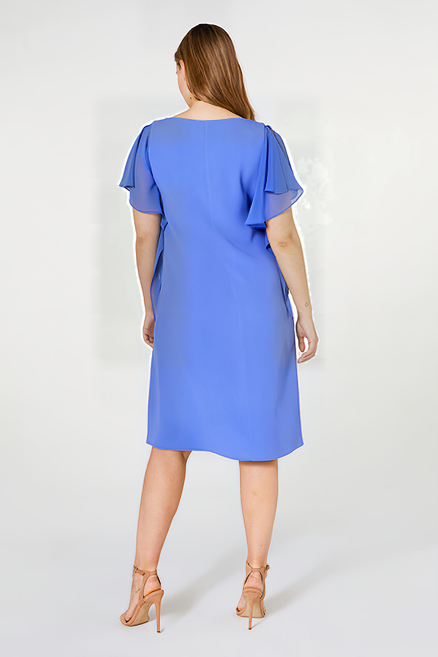 ELEGANT DRESS WITH FLOUNCED SLEEVES DARK BLUE 3