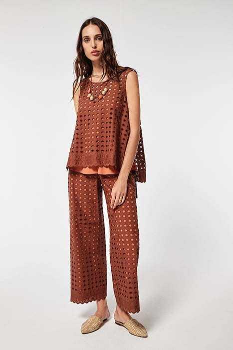 EMBROIDERY VOILE SINKA TROUSERS BROWN/ORANGE 2