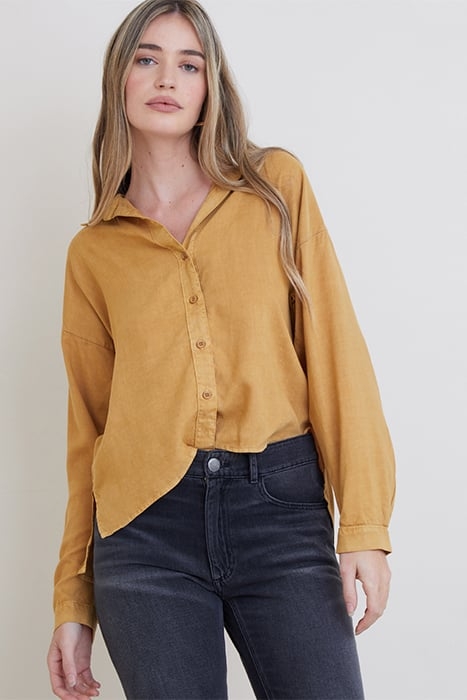 LONG SLEEVE HIGH LOW HEM SHIRT GOLDEN WHEAT 1